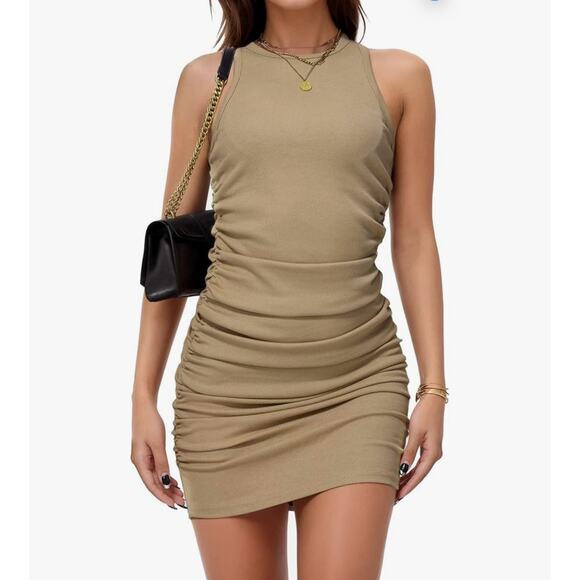Womens Crew Neck MiniDress Sleeveless Bodycon Ribbed Slim Fit Dress NWOT SIZE XL - Picture 1 of 3